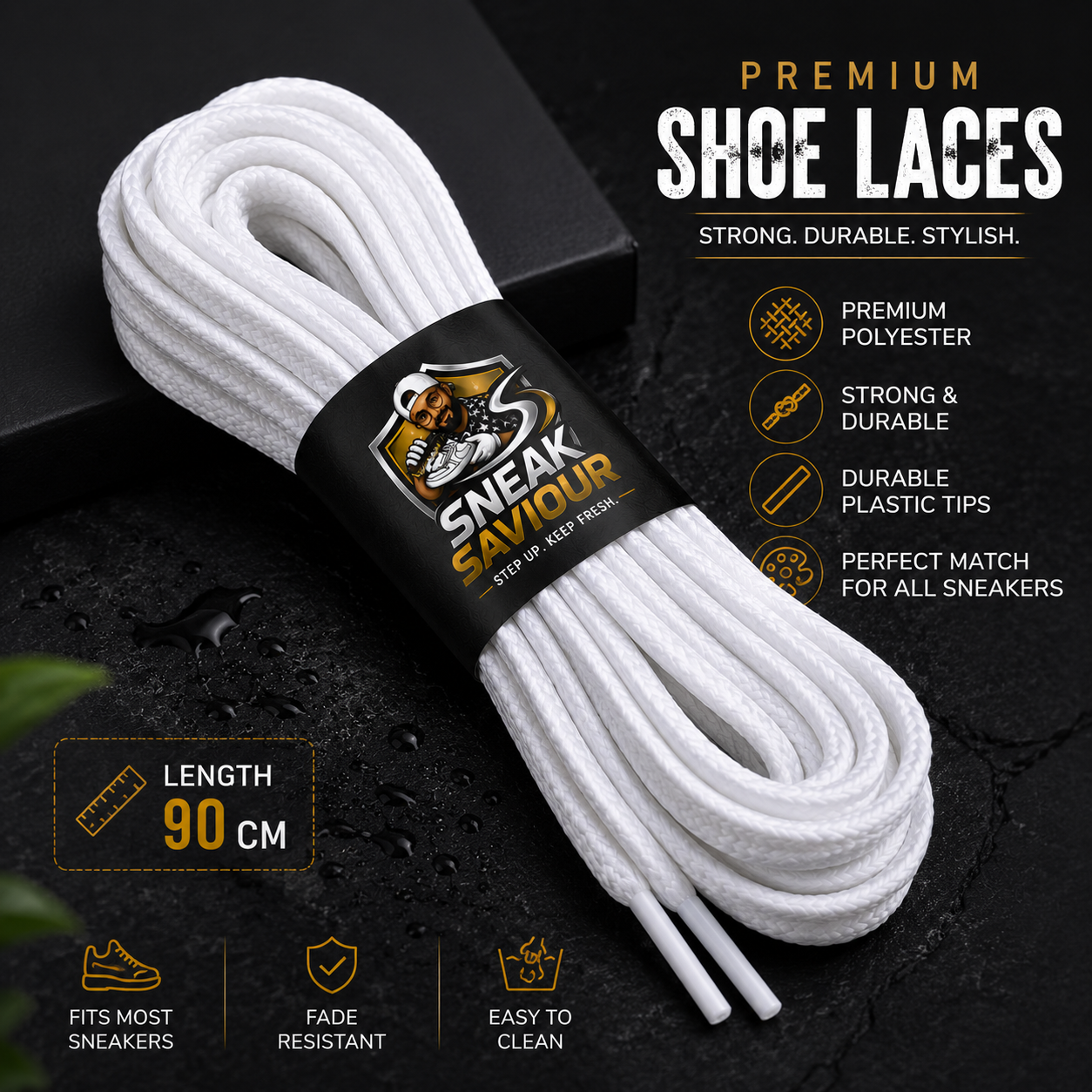 Sneak Saviour White Shoe Laces (2 Pairs) – 90CM Premium Sneaker Laces for All Shoes