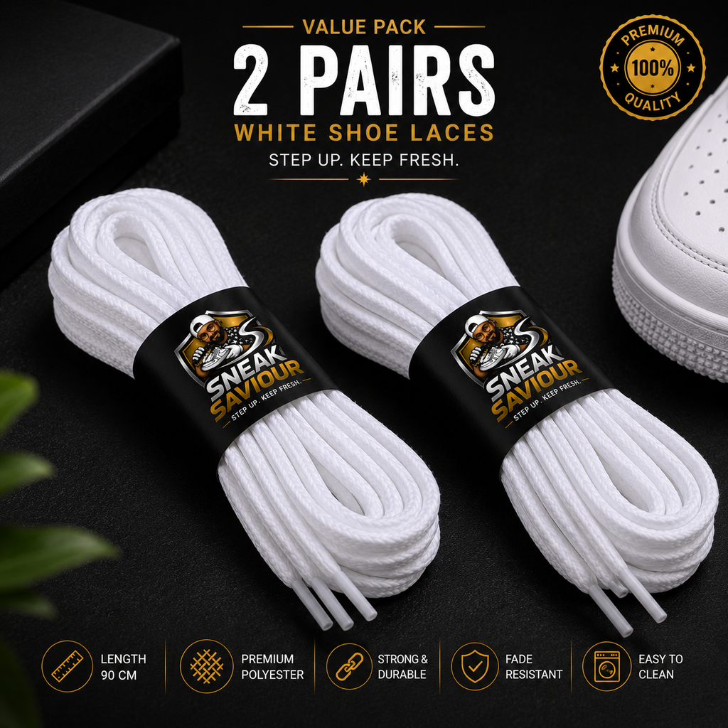 Sneak Saviour White Shoe Laces (2 Pairs) – 90CM Premium Sneaker Laces for All Shoes