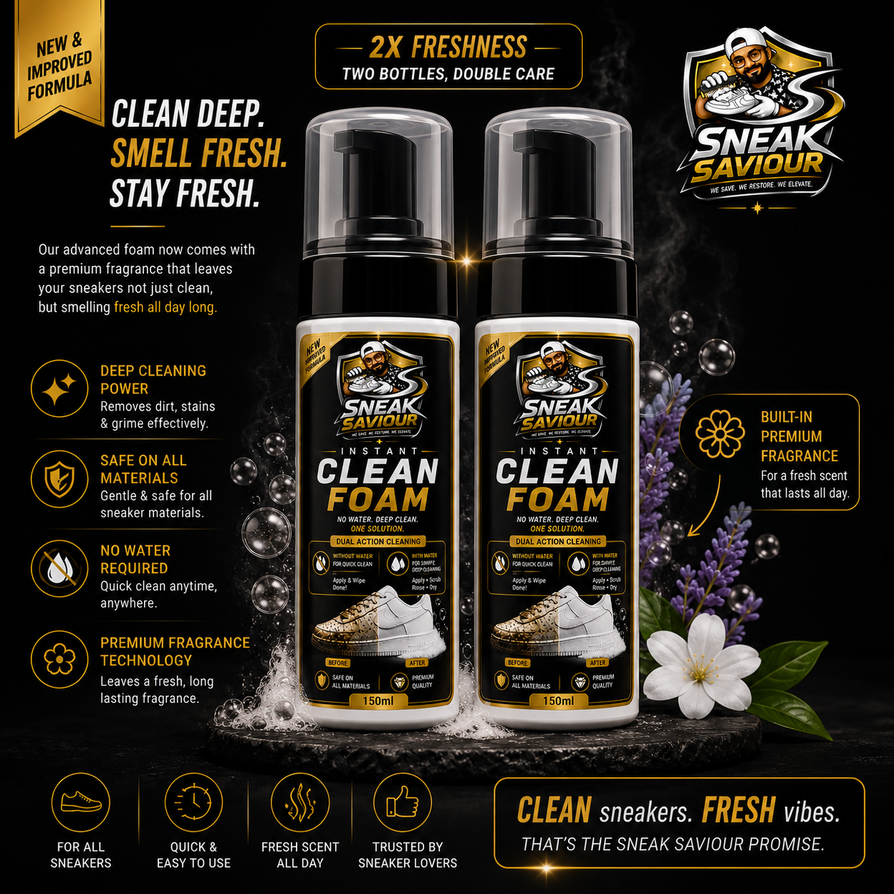 Sneak Saviour Clean Foam Duo Pack – 2 Bottles (150ml Each)
