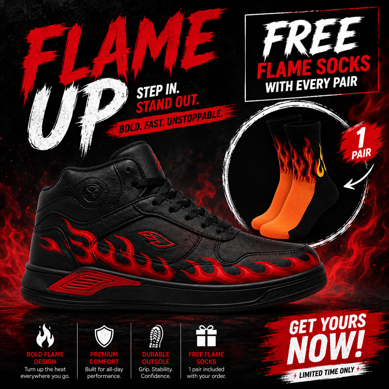 Sneak Saviour Flame Runner Custom MID -Top Sneakers – Special Edition
